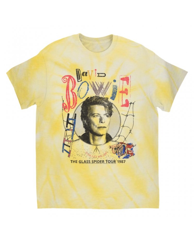David Bowie T-Shirt | Never Let Me Down The Glass Spider Tour 1987 Distressed Tie Dye Shirt $13.48 Shirts