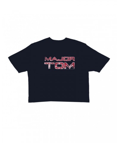 David Bowie Ladies' Crop Tee | Major Tom White Design Distressed Crop T-shirt $9.70 Shirts