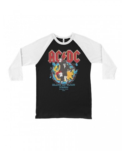 AC/DC 3/4 Sleeve Baseball Tee | Blow Up Your Video World Tour 1988 Distressed Shirt $13.48 Shirts