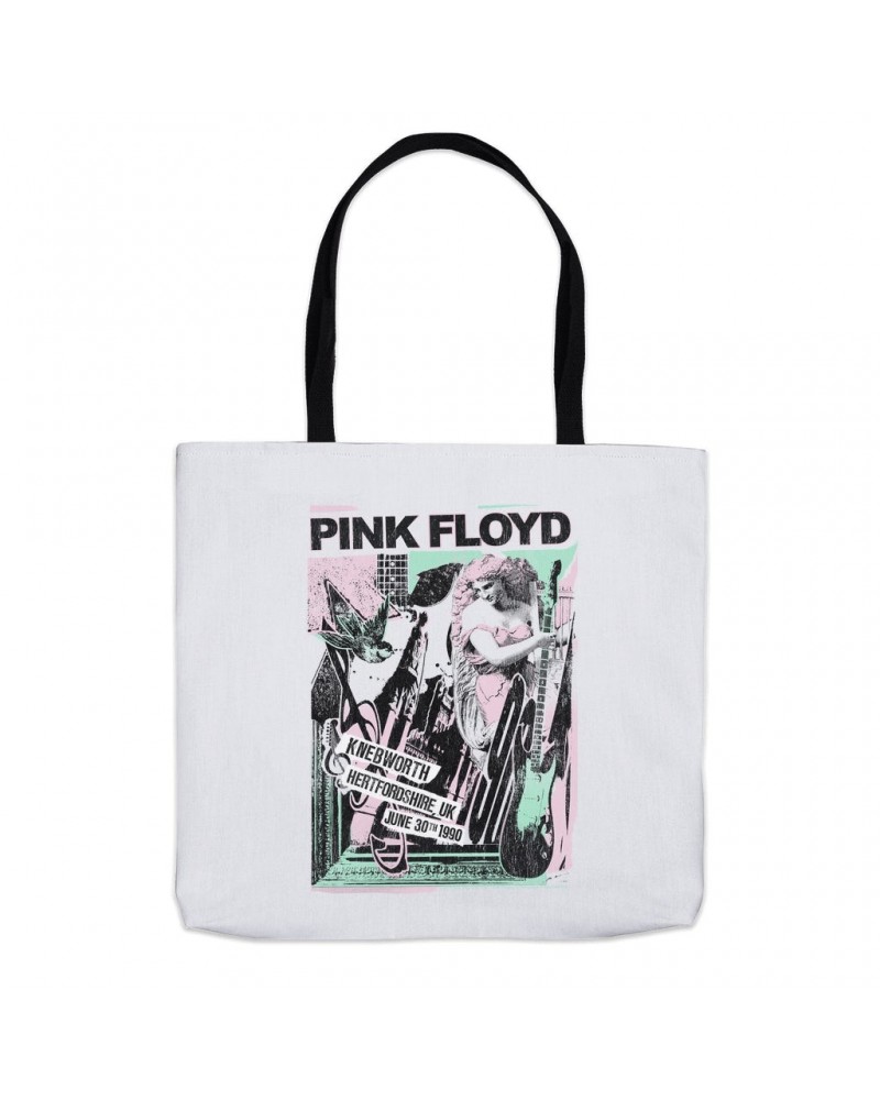 Pink Floyd Tote Bag | Live At Hertfordshire UK Pastel Collage Concert Poster Distressed Bag $9.34 Bags