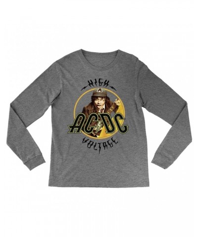 AC/DC Heather Long Sleeve Shirt | High Voltage Album Design Distressed Shirt $14.68 Shirts
