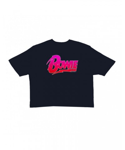 David Bowie Ladies' Crop Tee | Pink and Red Bowie Logo Crop T-shirt $8.09 Shirts