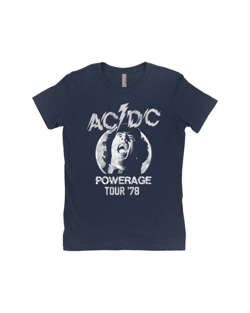 AC/DC Ladies' Boyfriend T-Shirt | 1978 Powerage Tour Image Distressed Shirt $8.98 Shirts